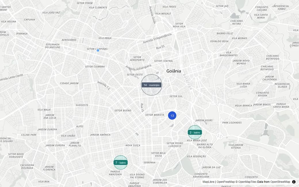 Mapa do ecossistema Leilão com Dados com distribuição geográfica de imóveis